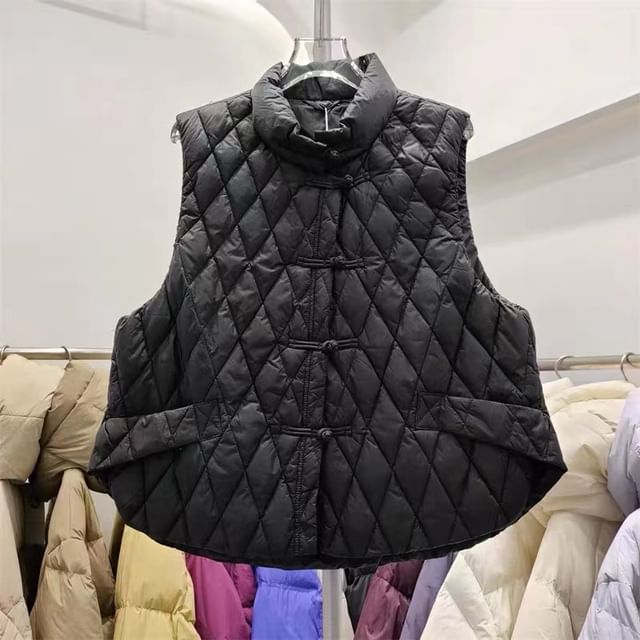 Stand Collar Plain Quilted Vest SpreePicky