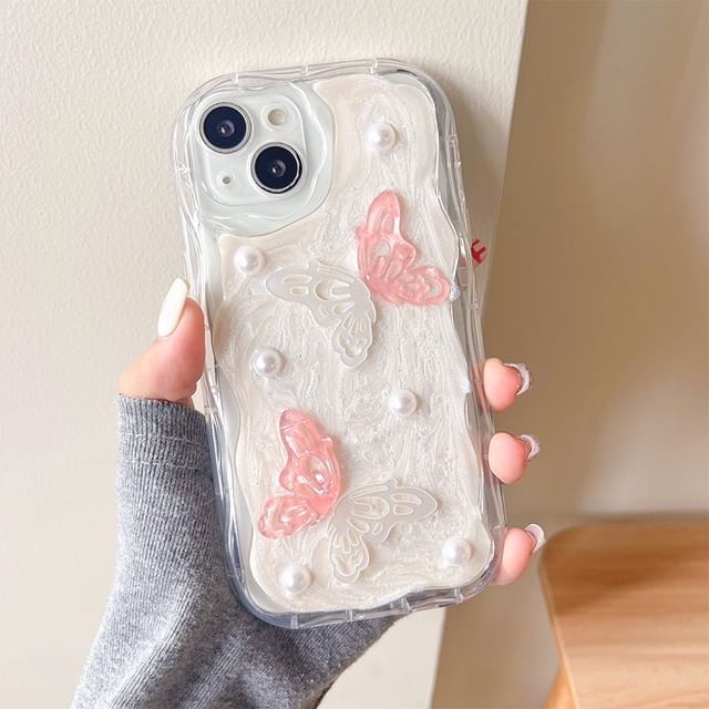 Butterfly Faux Pearl Phone Case - iPhone 15 Pro Max / 15 Pro / 15 Plus / 15 / 14 Pro Max / 14 Pro / 14 Plus / 14 / 13 Pro Max / 13 Pro / 13 / 13 mini / 12 Pro Max / 12 Pro / 12 / 12 mini / 11 Pro Max / 11 Pro / 11 / SE / XS Max / XS / XR / X SpreePicky