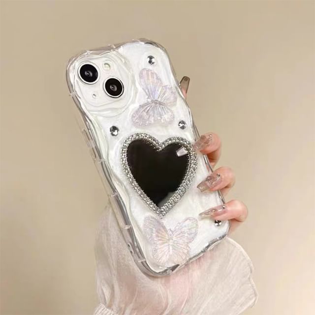 Butterfly Heart Mirrored Phone Case - iPhone 15 Pro Max / 15 Pro / 15 Plus / 15 / 14 Pro Max / 14 Pro / 14 Plus / 14 / 13 Pro Max / 13 Pro / 13 / 13 mini / 12 Pro Max / 12 Pro / 12 / 12 mini / 11 Pro Max / 11 Pro / 11 / SE / XS Max / XS / XR / X SpreePicky