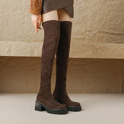 Platform Faux Suede Over The Knee Boots SpreePicky