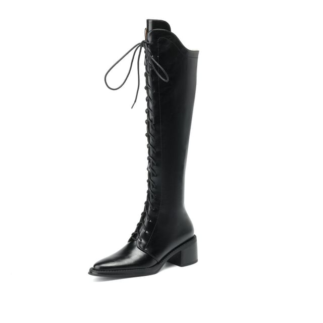 Pointed Toe Lace Up Knee High Boots SpreePicky