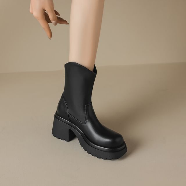 Platform Faux Leather Short Boots SpreePicky