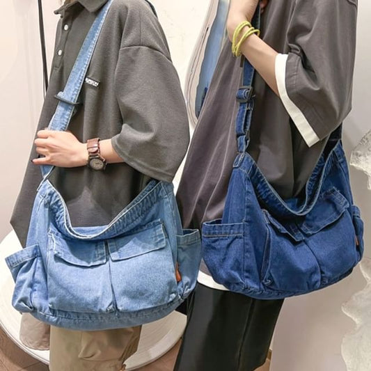 Multi-Pocket Denim Crossbody Bag mySite