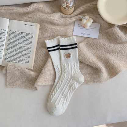 Bear Embroidered Striped Socks SpreePicky