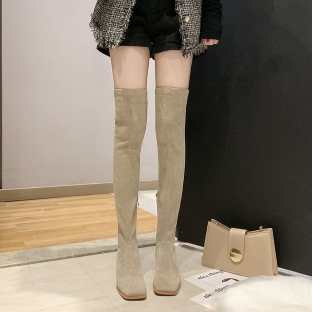 Square-Toe Chunky Heel Over-the-Knee Boots SpreePicky