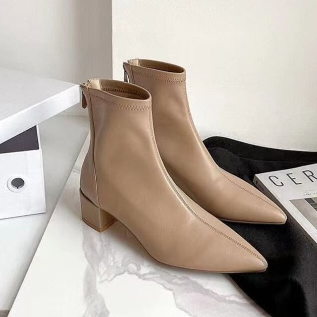 Pointy Chunky Heel Short Boots SpreePicky