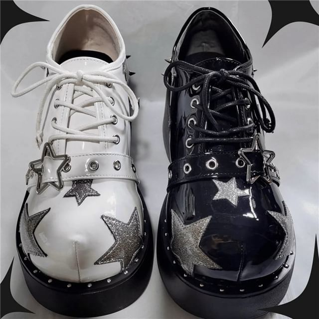 Platform Star Applique Buckled Lace Up Shoes mySite