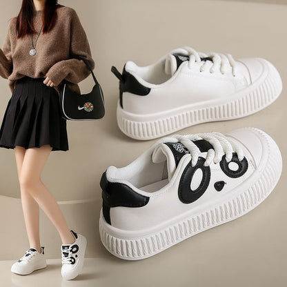 Panda Embroidered Lace-Up Platform Sneakers SpreePicky