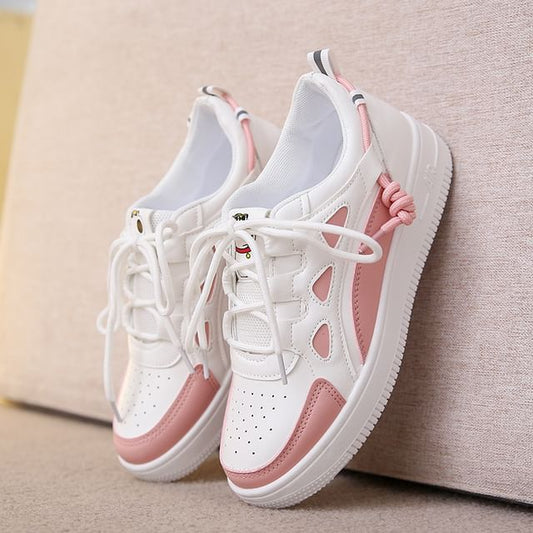 Applique Contrast Trim Lace-Up Platform Sneakers SpreePicky