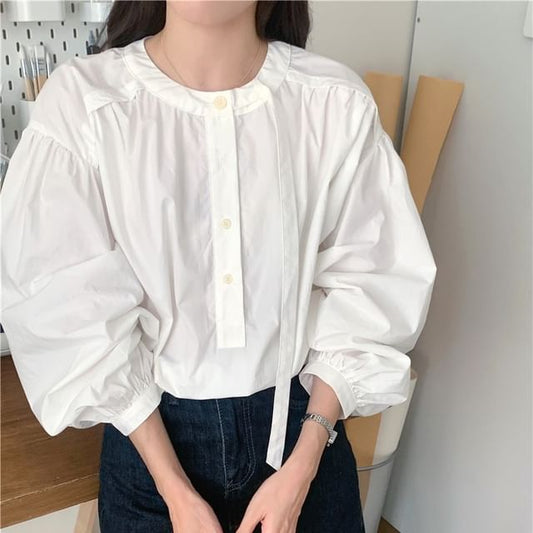 Long-Sleeve Overhead Plain Blouse mySite