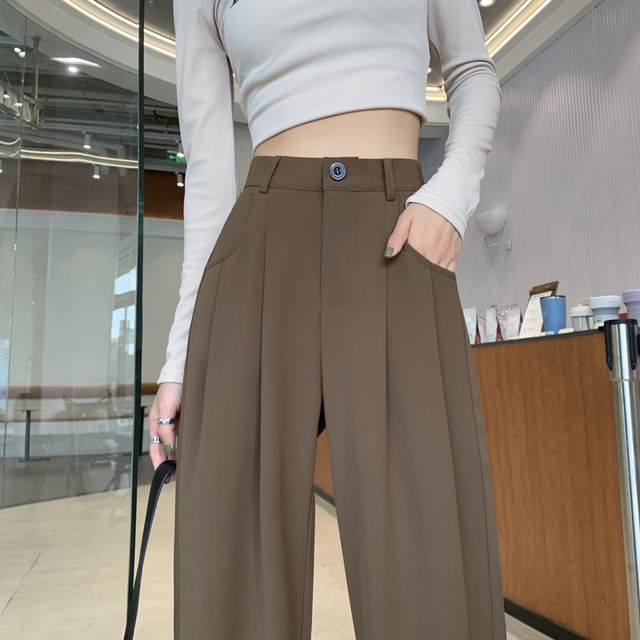 High-Waist Plain Straight Leg Dress Pants SpreePicky