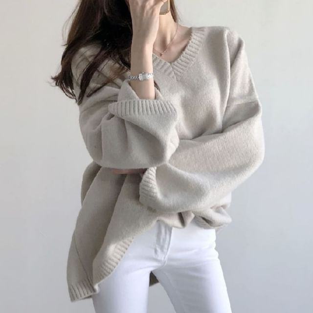 Oversized V-Neck Sweater SpreePicky