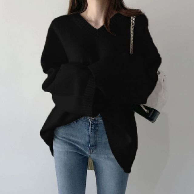 Oversized V-Neck Sweater SpreePicky