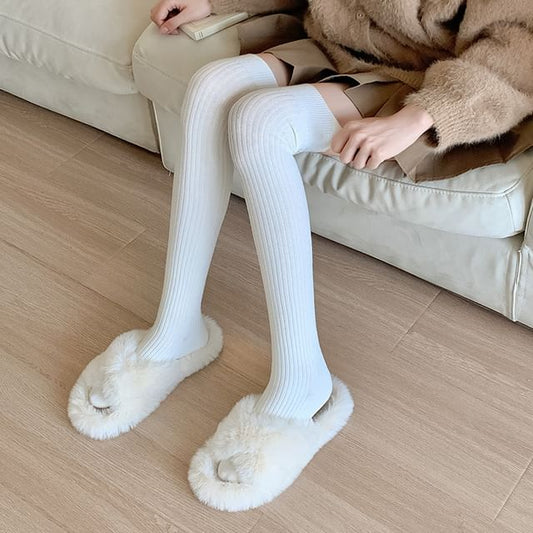 Plain Ribbed Over The Knee Socks / Set SpreePicky