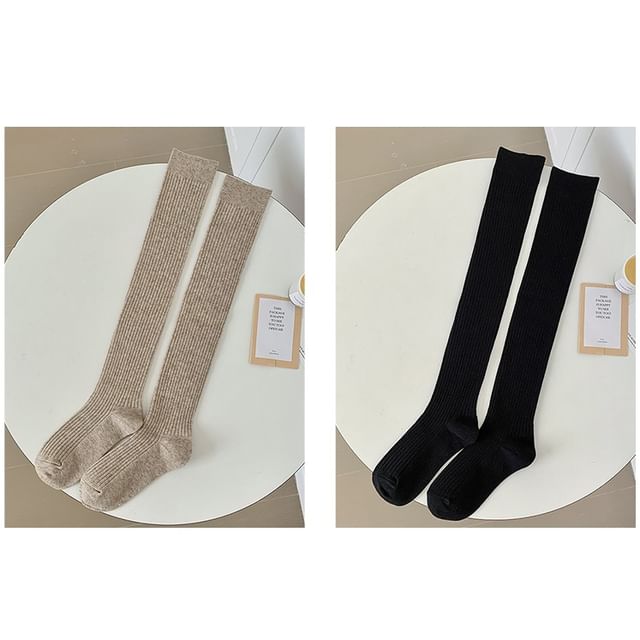 Plain Ribbed Over The Knee Socks / Set SpreePicky