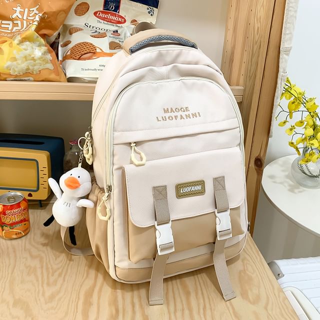 Lettering Paneled Buckled Backpack / Duck Charm / Set SpreePicky