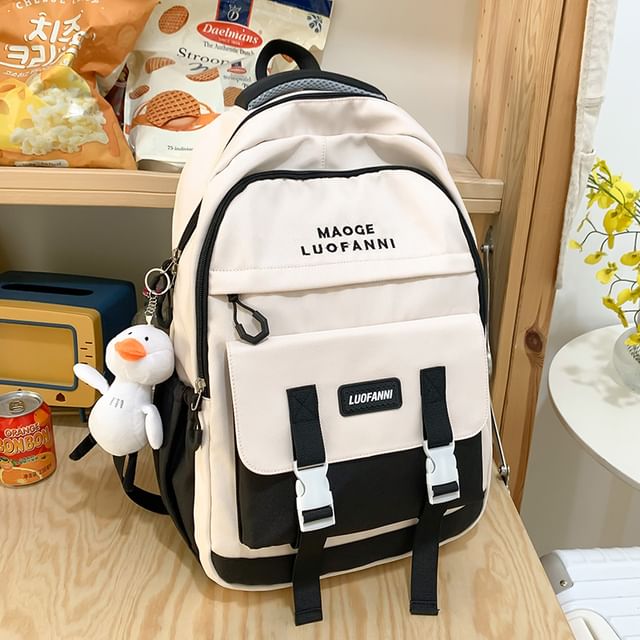 Lettering Paneled Buckled Backpack / Duck Charm / Set SpreePicky