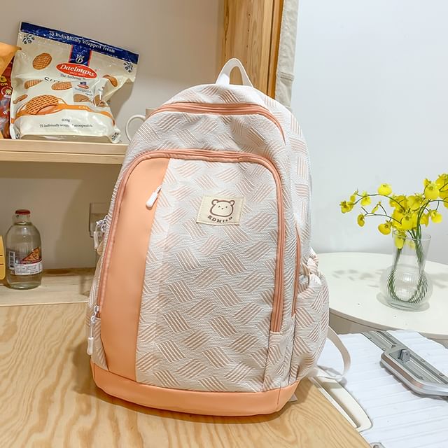 Patterned Paneled Backpack / Peach Charm / Set SpreePicky