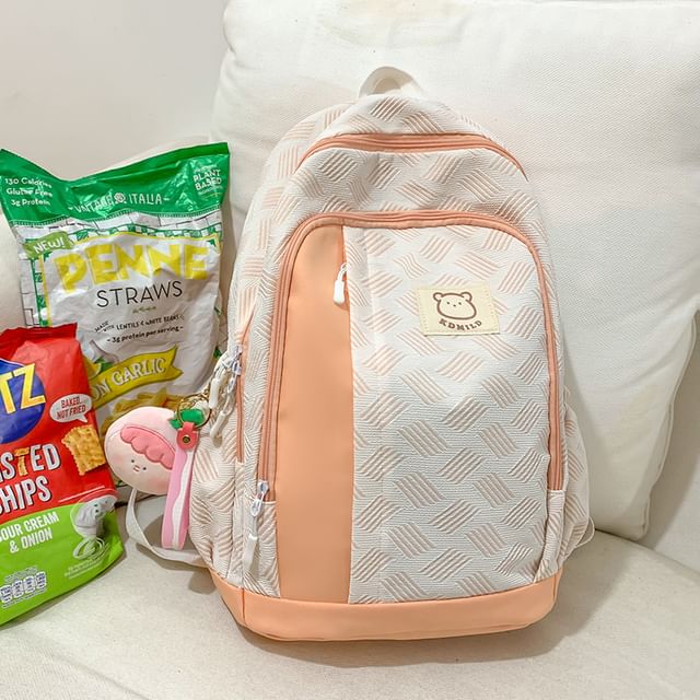 Patterned Paneled Backpack / Peach Charm / Set SpreePicky