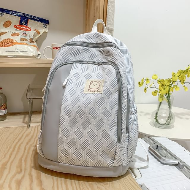 Patterned Paneled Backpack / Peach Charm / Set SpreePicky