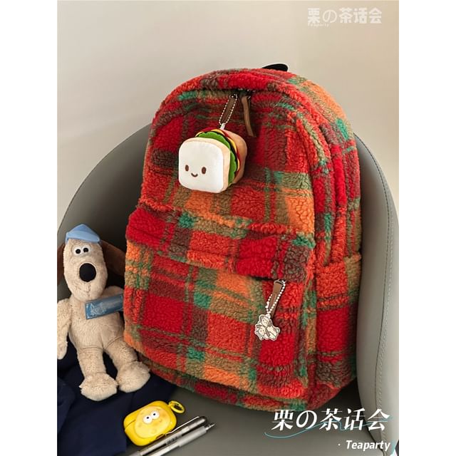 faux Shearling Plaid Backpack / Charm / Set SpreePicky