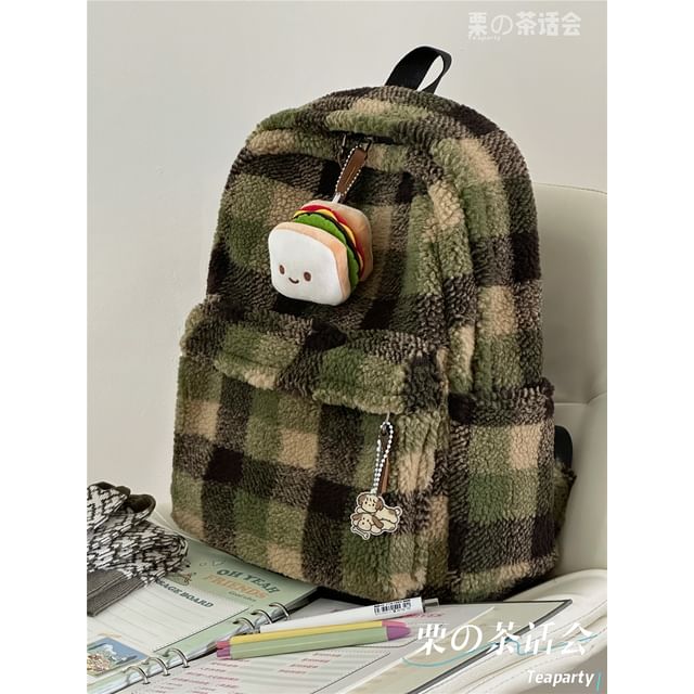 faux Shearling Plaid Backpack / Charm / Set SpreePicky