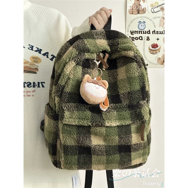 faux Shearling Plaid Backpack / Charm / Set SpreePicky