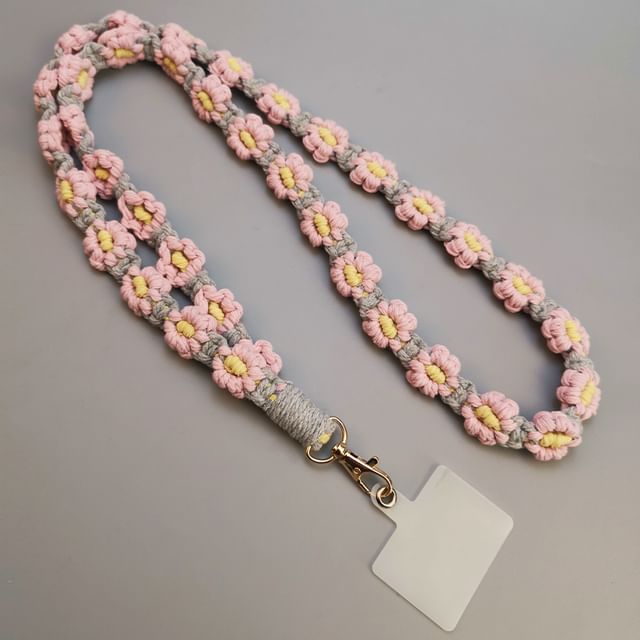 Floral Woven Phone Lanyard with Lanyard Pad SpreePicky