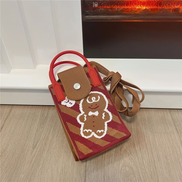 Christmas Print Knit Mobile Phone Crossbody Bag SpreePicky