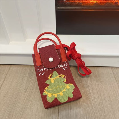 Christmas Print Knit Mobile Phone Crossbody Bag SpreePicky