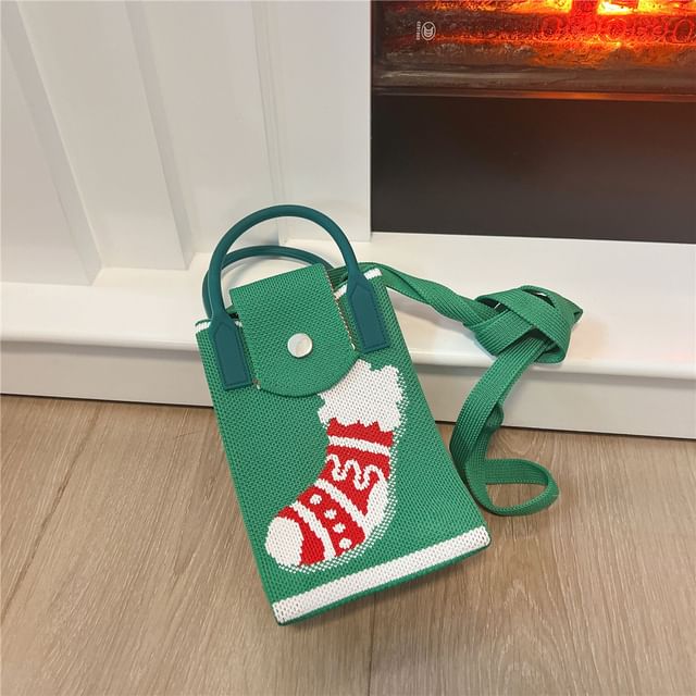 Christmas Print Knit Mobile Phone Crossbody Bag SpreePicky