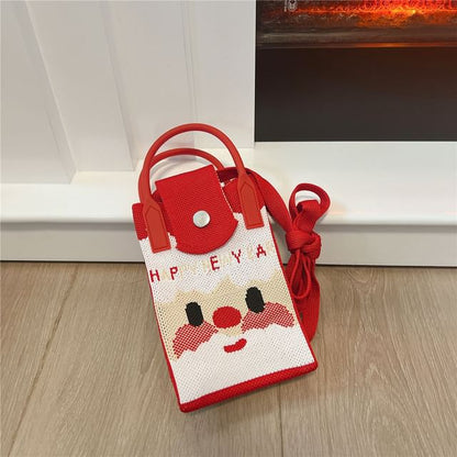 Christmas Print Knit Mobile Phone Crossbody Bag SpreePicky