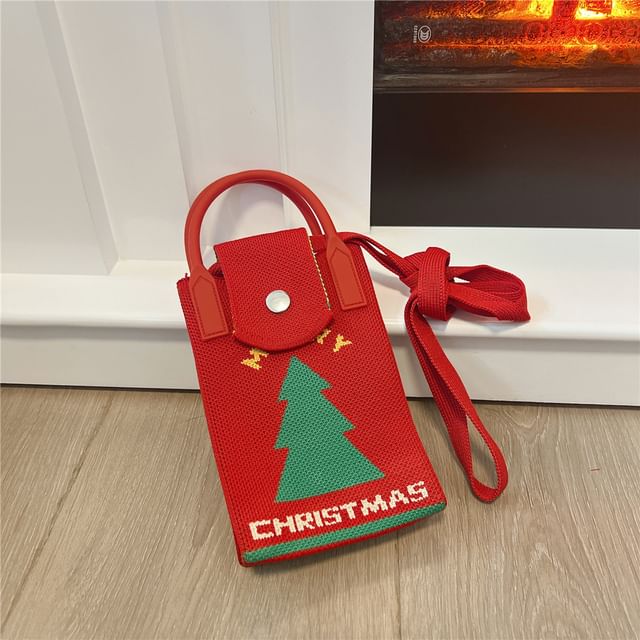 Christmas Print Knit Mobile Phone Crossbody Bag SpreePicky