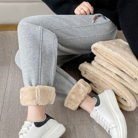 Fleece Lined Plain Sweatpants SpreePicky