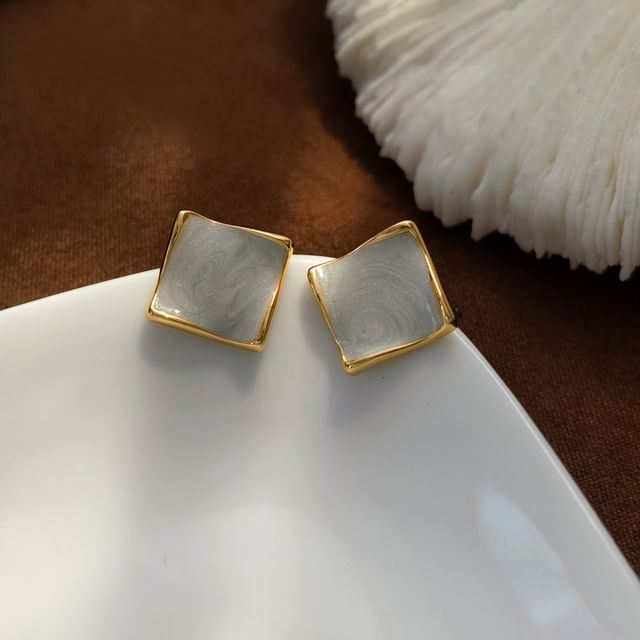 Square Glaze Alloy Stud Earring SpreePicky