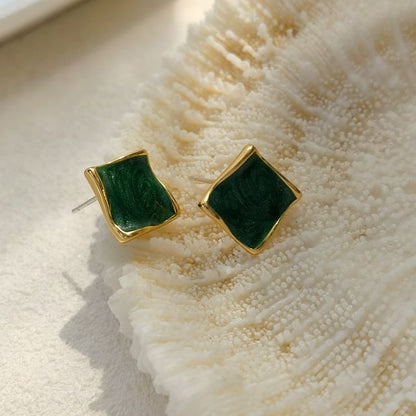 Square Glaze Alloy Stud Earring SpreePicky