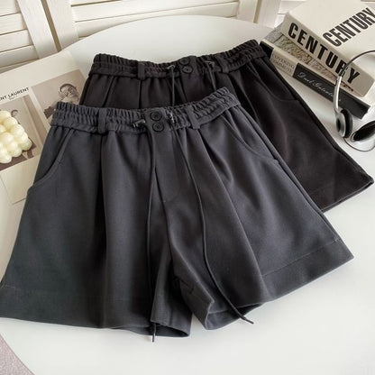 Drawstring Waist Plain Shorts mySite