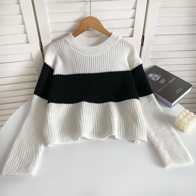 Crew Neck Two Tone Sweater mySite