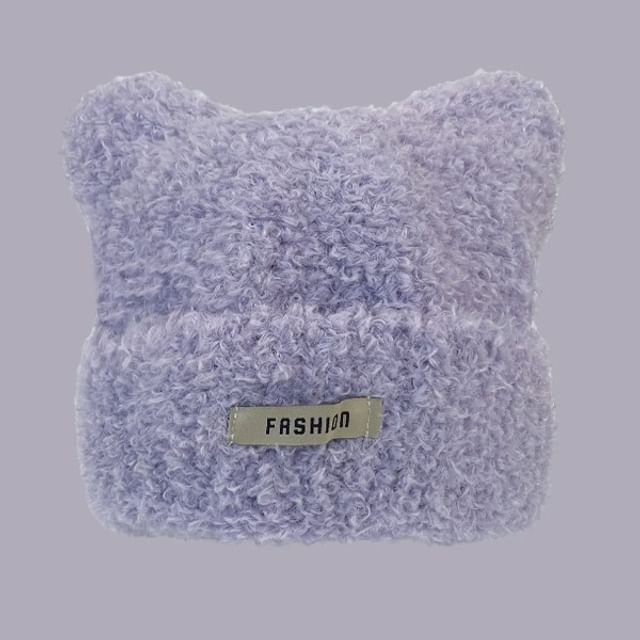 Lettering Applique Cat Ear Chenille Beanie SpreePicky