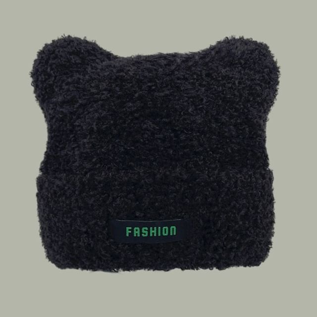 Lettering Applique Cat Ear Chenille Beanie SpreePicky