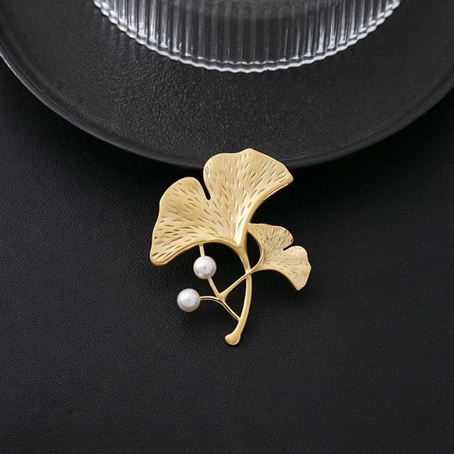 Ginkgo Faux Pearl Brooch SpreePicky