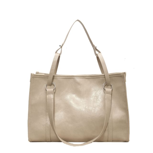 Faux Leather Hoop Accent Tote Bag SpreePicky