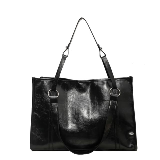 Faux Leather Hoop Accent Tote Bag SpreePicky