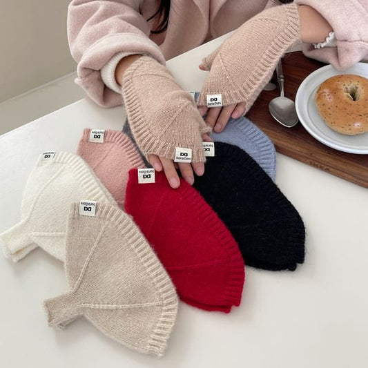 Lettering Applique Fingerless Knit Gloves SpreePicky