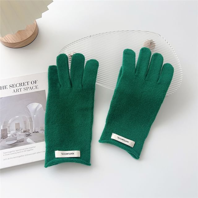 Lettering Applique Touchscreen Cutout Knit Gloves SpreePicky