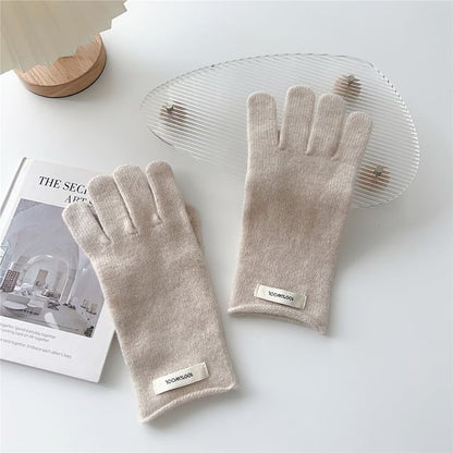 Lettering Applique Touchscreen Cutout Knit Gloves SpreePicky