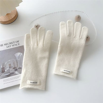 Lettering Applique Touchscreen Cutout Knit Gloves SpreePicky