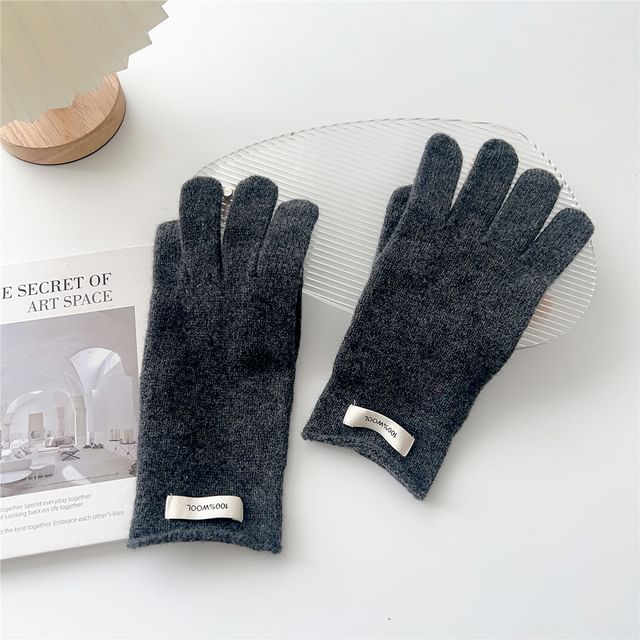 Lettering Applique Touchscreen Cutout Knit Gloves SpreePicky