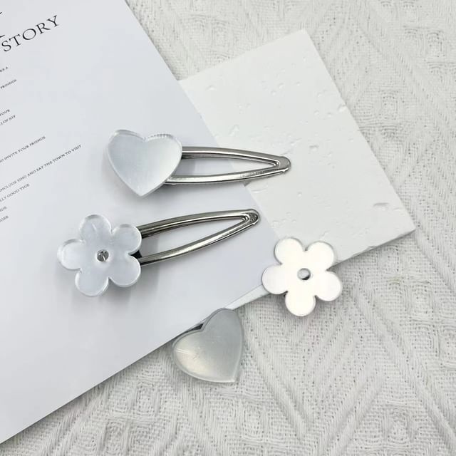 Heart / Floral Mirrored Alloy Hair Clip (Various Designs) mySite