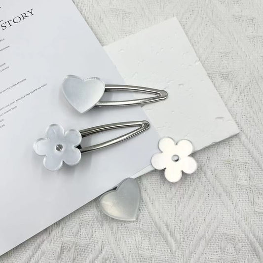 Heart / Floral Mirrored Alloy Hair Clip (Various Designs) mySite